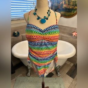 La Blanca Gorgeous Rainbow One Piece Statement Swimsuit Vacation Lake 12